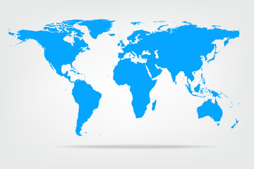 Vector illustration of high detail light blue colour world map.