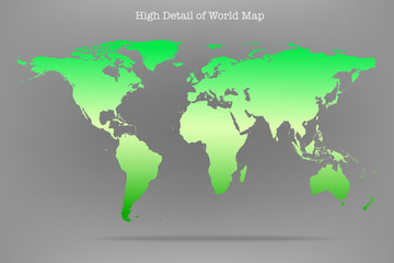 Vector illustration of high detail light green colour world map.