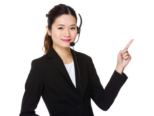 Customer services operator with finger point up