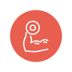 Arm muscle with dumbell in hand thin line icon