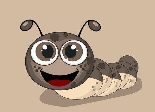 Cute caterpillar illustration with drop shadow on  brown