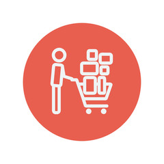 Shopping cart full of shopping bags thin line icon