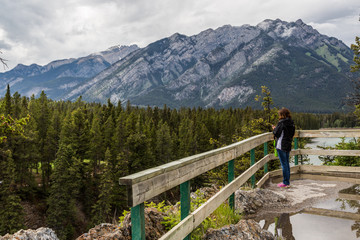 Fototapeta na wymiar Female admiring the Banff Landscape