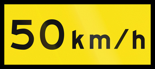 An temporary road sign in Queensland, Australia - Speed limit 50 kmh
