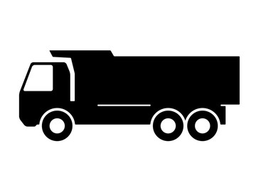 Silhouette of a dump truck on white background.