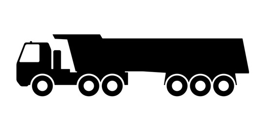 Silhouette of a dump truck on white background.
