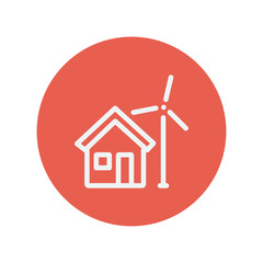 House with windmill thin line icon