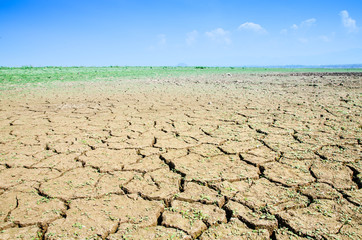 Drought land against a blue sky
