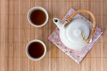 Japanese Tea Set on Bamboo Mat