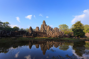 Fototapeta na wymiar Bayon castle with refection,Cambodia