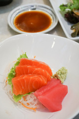 Delicious mixed sashimi on a plate.