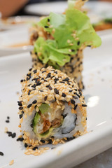 Maki Sushi - Roll with avocado,  Sesame outside.
