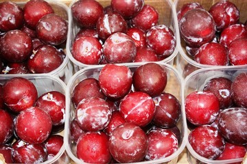 Blue plums, greengage at the weekly market