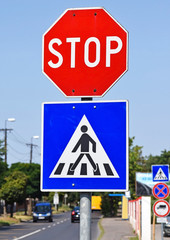 Stop sign at the pedestrian crossing