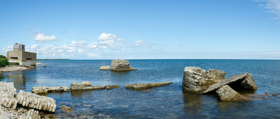 the remains of bunkers on the beach