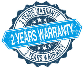 2 years warranty blue round grunge stamp on white