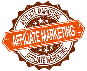 affiliate marketing orange round grunge stamp on white