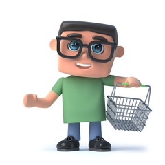 3d Boy in glasses goes shopping