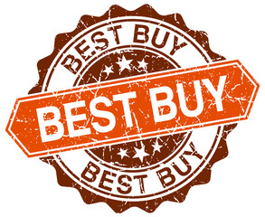 best buy orange round grunge stamp on white