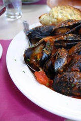 Gourmet mussels served with fresh herbs for a tasty seafood meal..