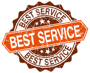 best service orange round grunge stamp on white
