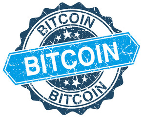 bitcoin blue round grunge stamp on white