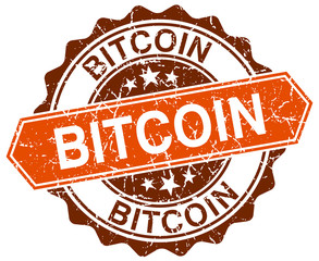 bitcoin orange round grunge stamp on white