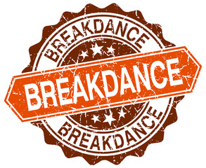 breakdance orange round grunge stamp on white