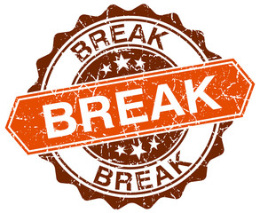 break orange round grunge stamp on white