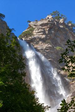 Uchan-su falls on the mountain Ah-Petri in the Crimea after a heavy rain