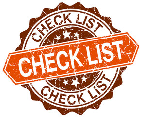 Obraz premium check list orange round grunge stamp on white