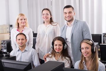  boss and his call center team at office