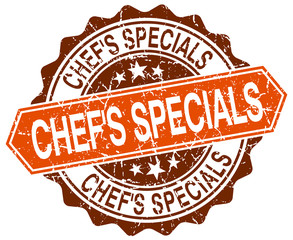 chef's specials orange round grunge stamp on white