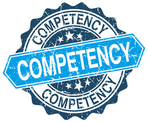 competency blue round grunge stamp on white