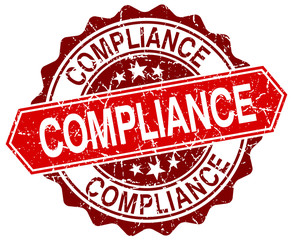 compliance red round grunge stamp on white