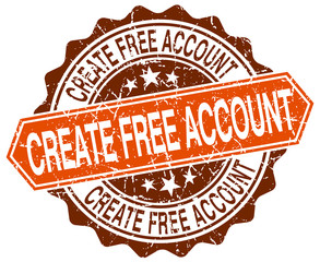 create free account orange round grunge stamp on white
