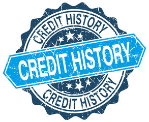 credit history blue round grunge stamp on white