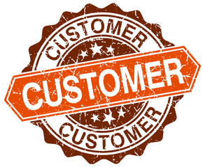 customer orange round grunge stamp on white