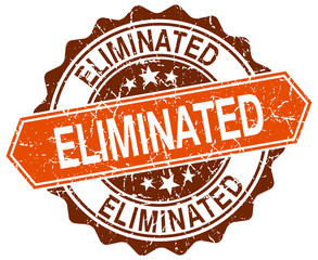 eliminated orange round grunge stamp on white