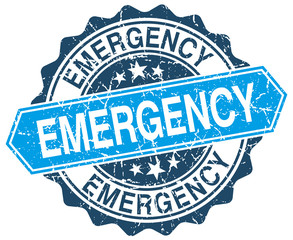 emergency blue round grunge stamp on white