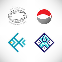 Set creative vector icon with fish in a flat style.