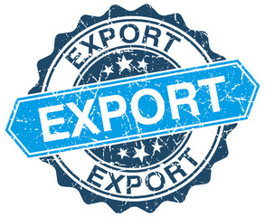 export blue round grunge stamp on white