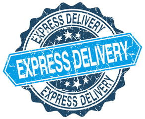 express delivery blue round grunge stamp on white