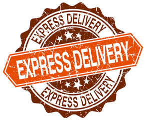 express delivery orange round grunge stamp on white