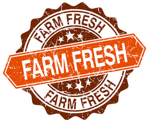 farm fresh orange round grunge stamp on white