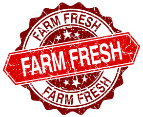 farm fresh red round grunge stamp on white