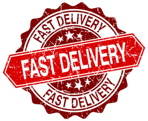 fast delivery red round grunge stamp on white