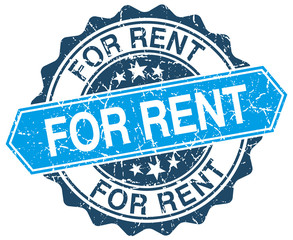 for rent blue round grunge stamp on white
