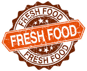 fresh food orange round grunge stamp on white