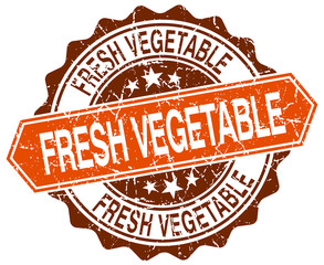 fresh vegetable orange round grunge stamp on white